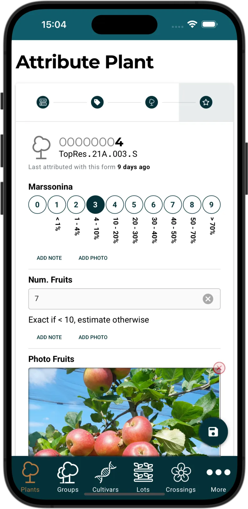 Screenshot of BreedersDB: Add Observations