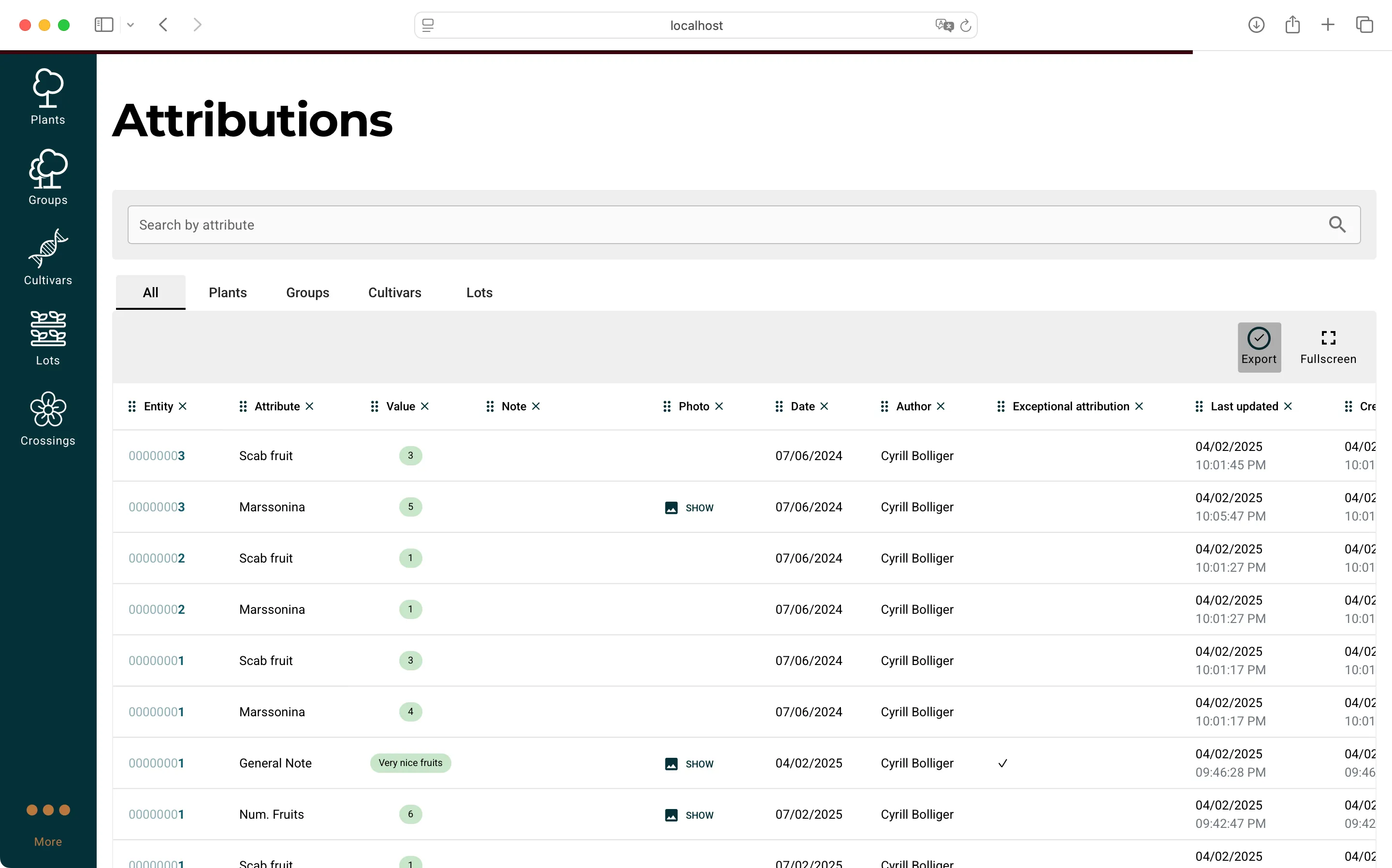 Screenshot of BreedersDB: Export