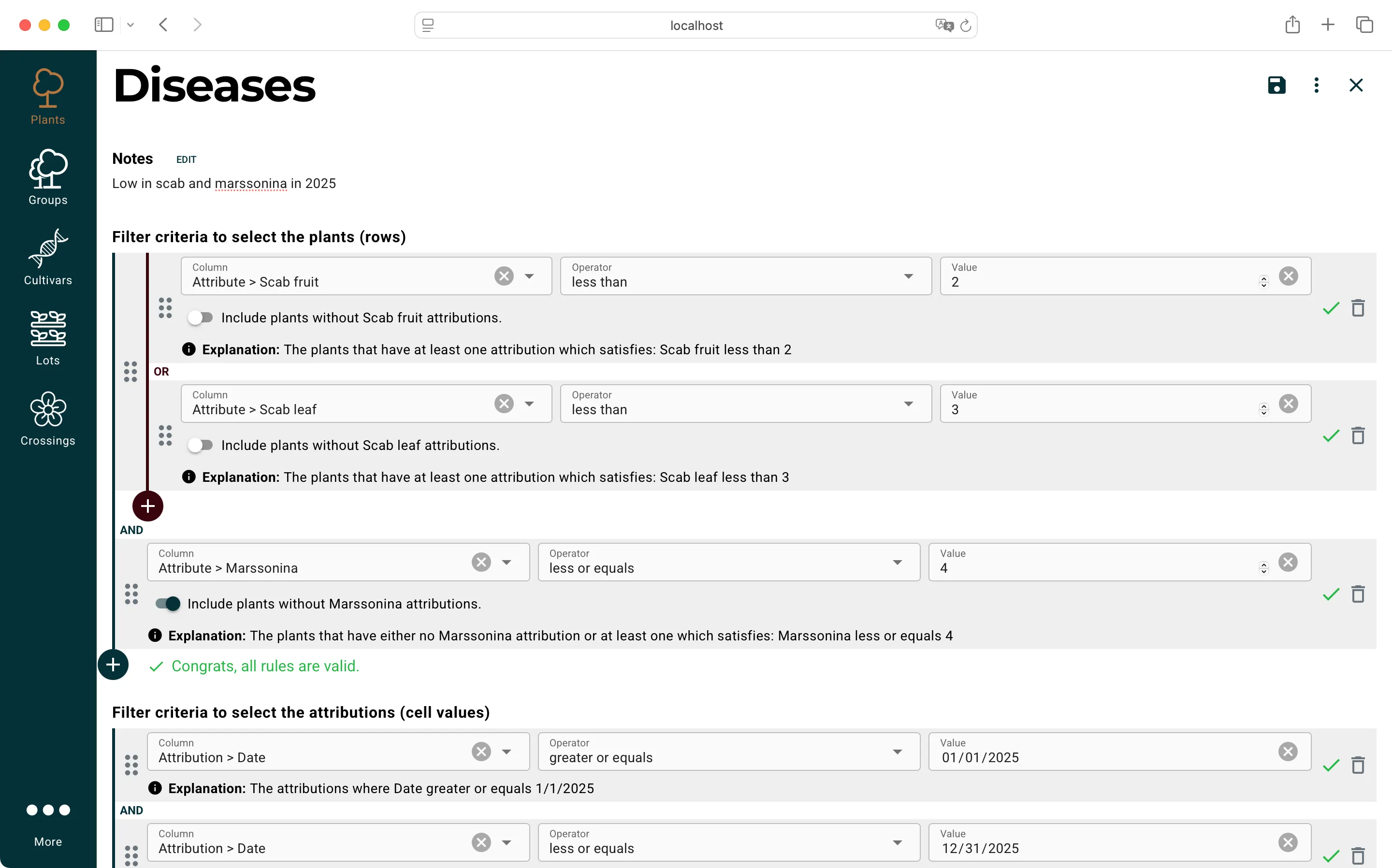 Screenshot of BreedersDB: Filter Data