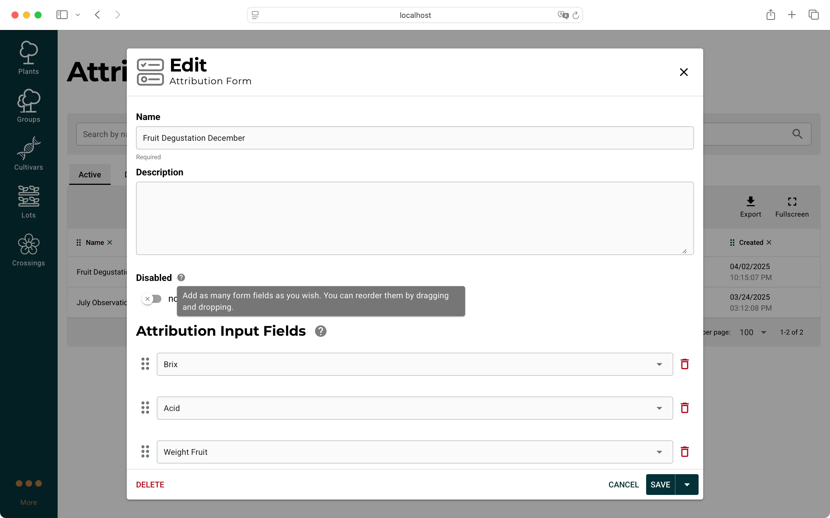 Screenshot of BreedersDB: Attribution Forms
